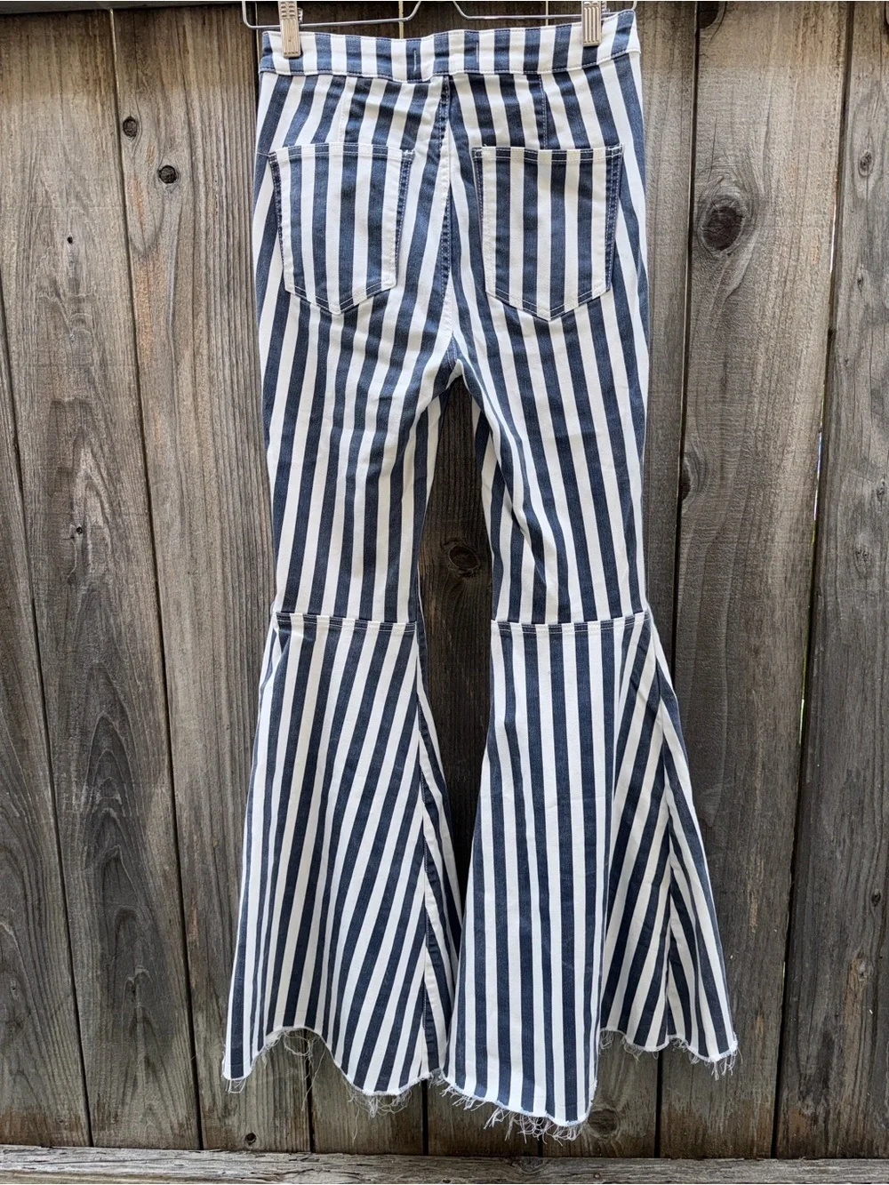 We The Free Navy and White Vertical Stripe Flare Jeans